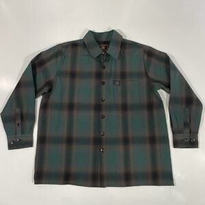 FB County Long Sleeve Plaid Checker Flannel Shirt Green Black Small